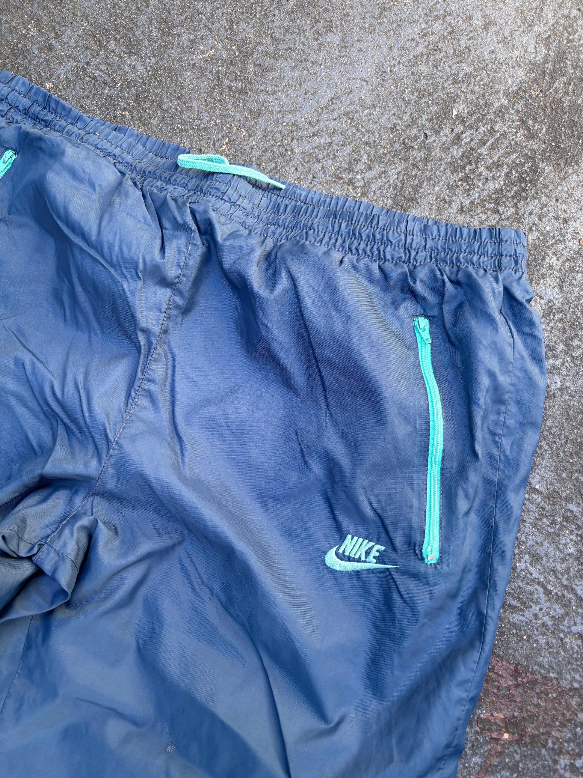 Vintage 90s Nike Track Pants Size M Navy Blue Classic Retro Nylon Windbreakers