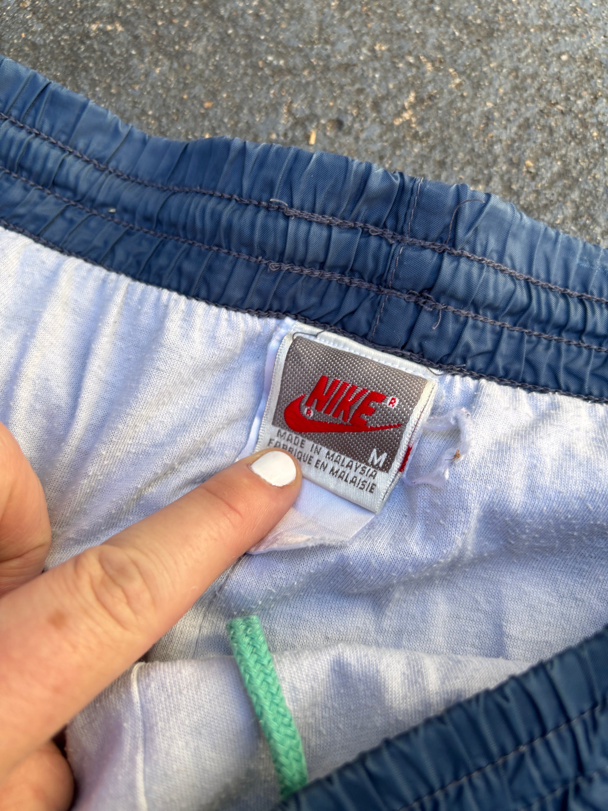 Vintage 90s Nike Track Pants Size M Navy Blue Classic Retro Nylon Windbreakers