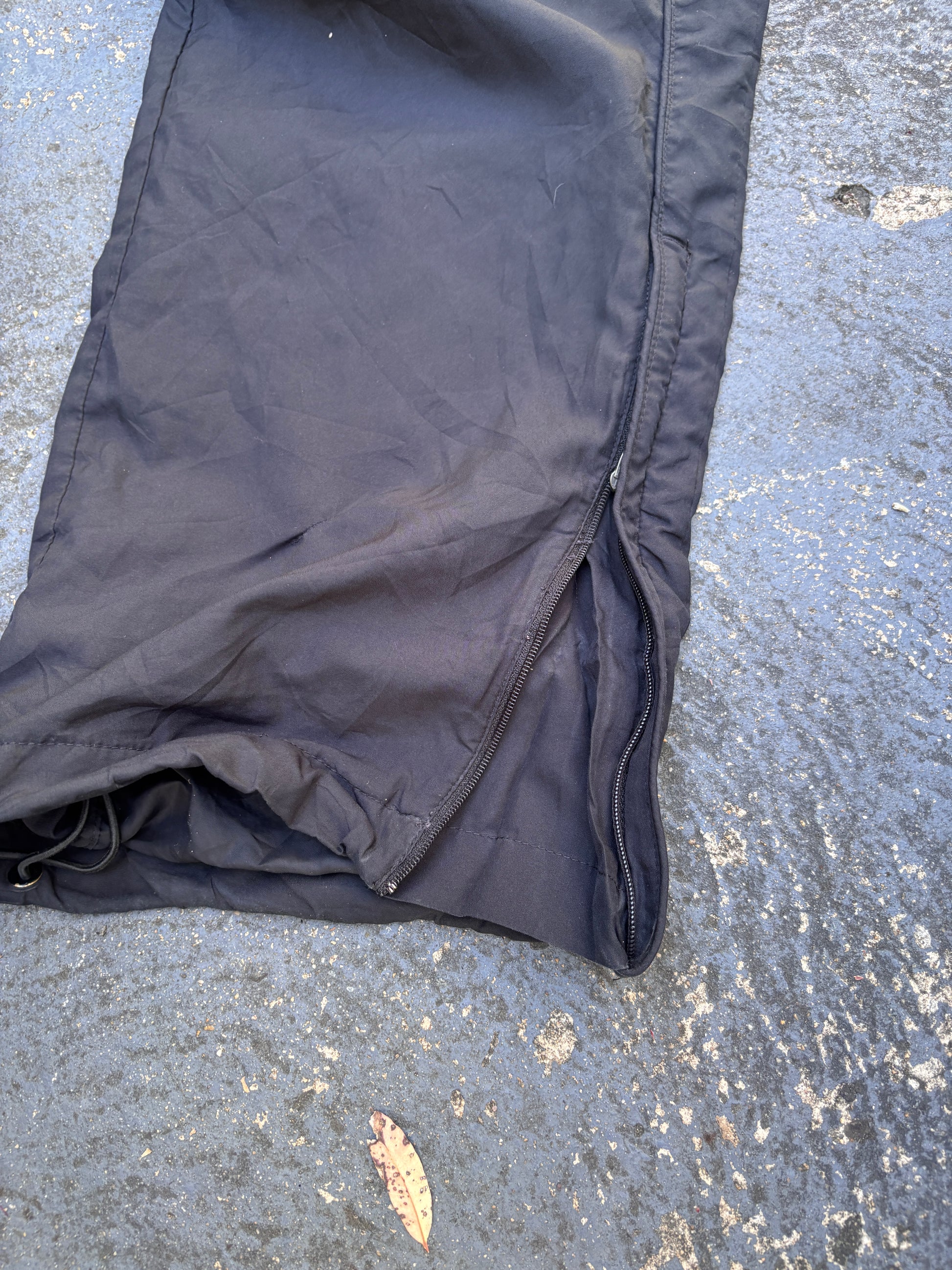 Nike Dri-Fit Track Pants Size M Black White Swoosh Wide Leg Ankle Zip + Bungee