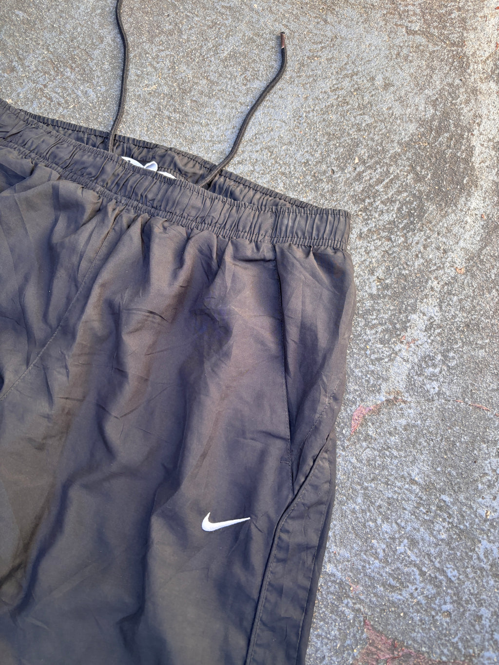 Nike Dri-Fit Track Pants Size M Black White Swoosh Wide Leg Ankle Zip + Bungee