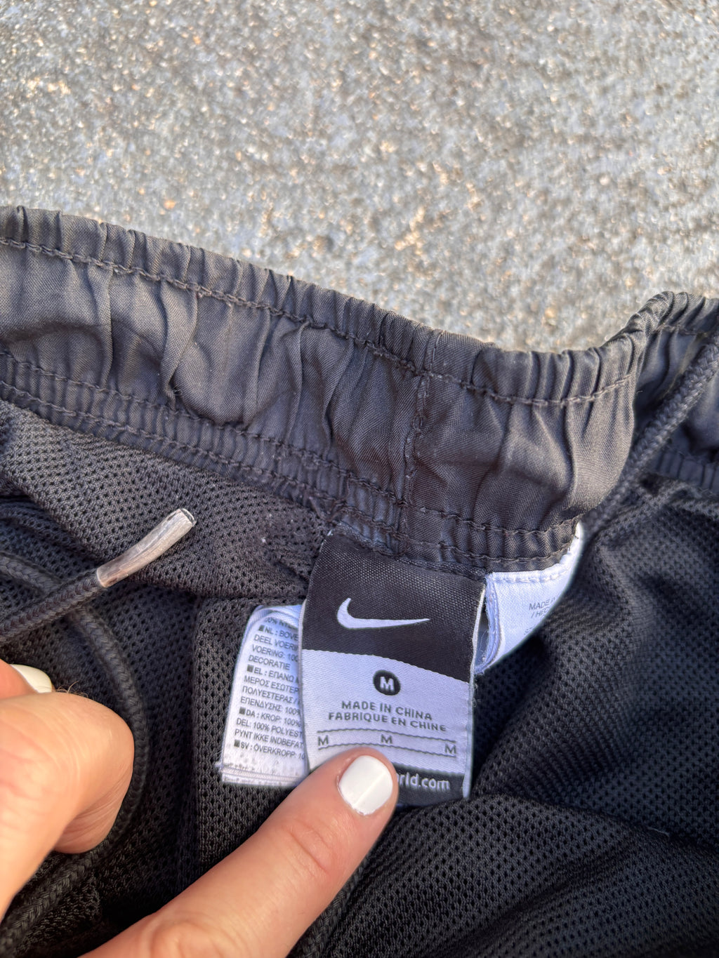 Nike Dri-Fit Track Pants Size M Black White Swoosh Wide Leg Ankle Zip + Bungee