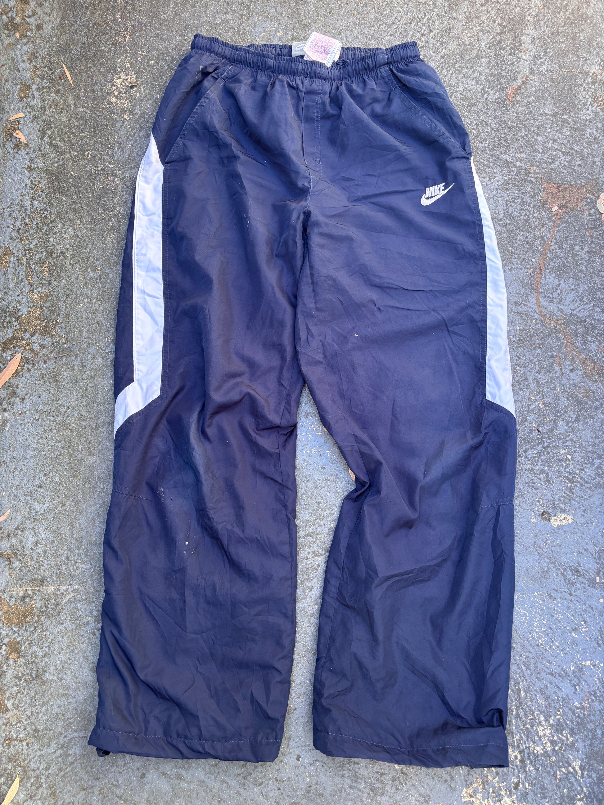 Vintage Y2K Nike Track Pants Size M Navy White Detail Just Do It Back Wide Leg Ankle Zip