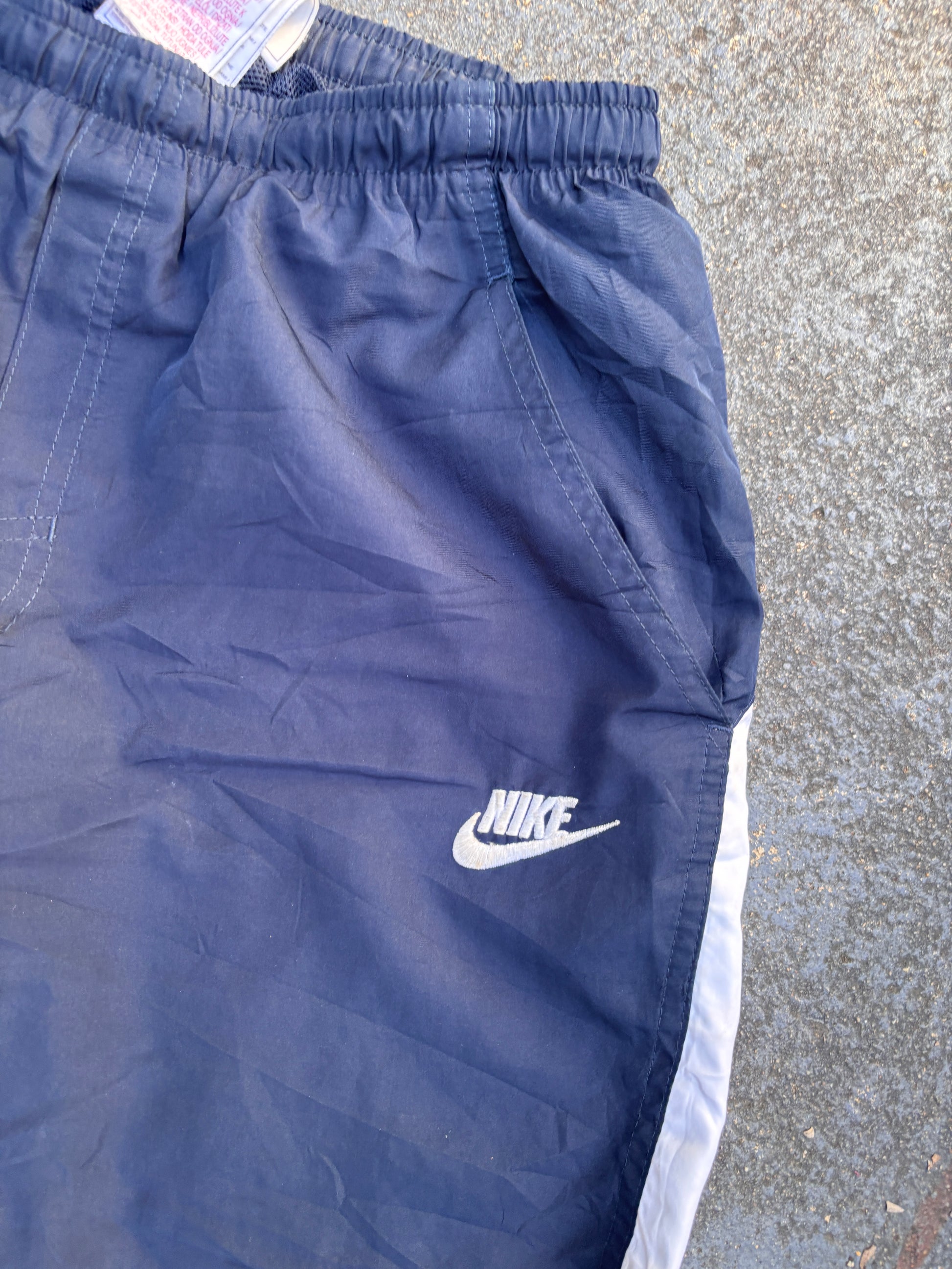Vintage Y2K Nike Track Pants Size M Navy White Detail Just Do It Back Wide Leg Ankle Zip