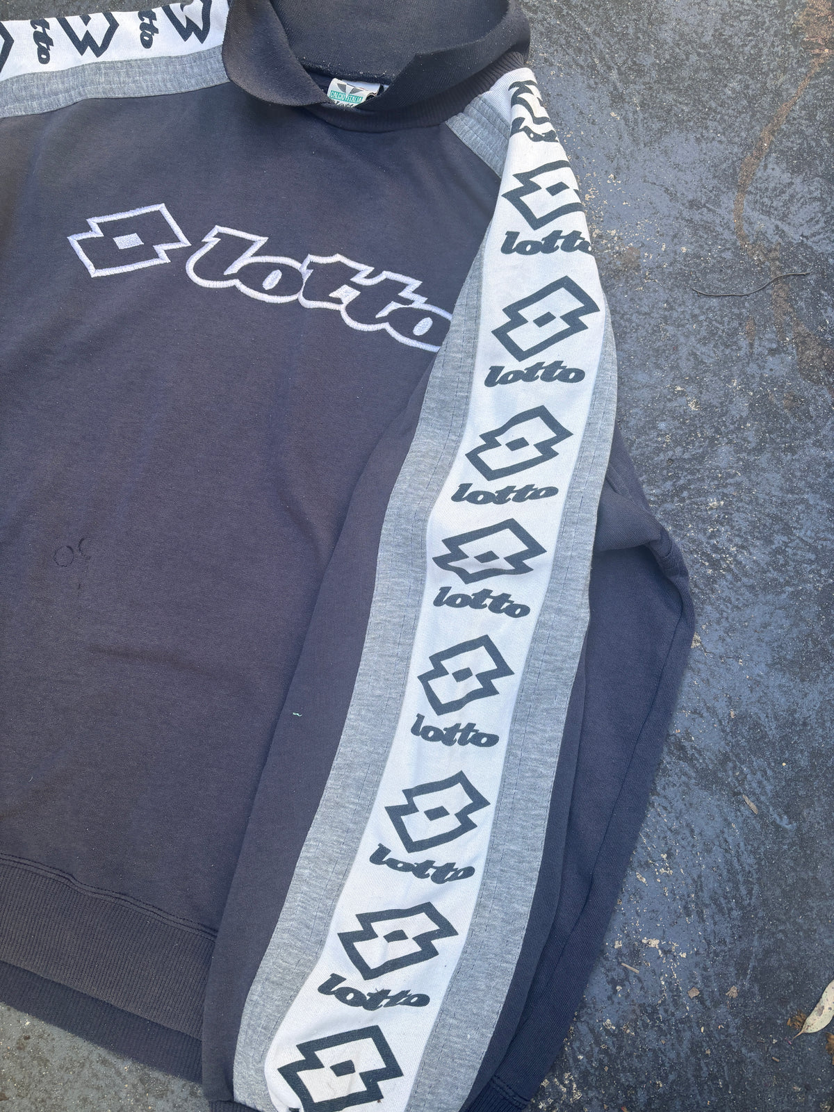 Vintage 90s Lotto Jumper Size L Navy Front Graphic Arm Logo Tape Collared Sweatshirt