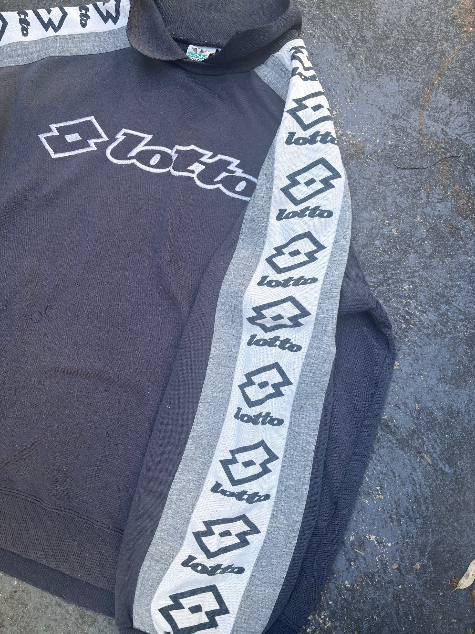 Vintage 90s Lotto Jumper Size L Navy Front Graphic Arm Logo Tape Collared Sweatshirt