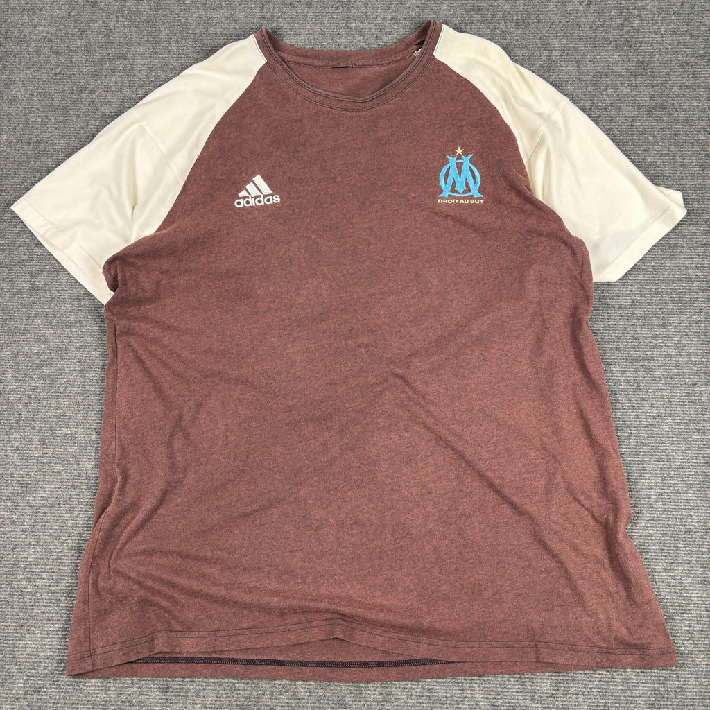 Vintage Y2K Adidas Olympique Marseille T-shirt Men’s XL Brown White Chest Badges