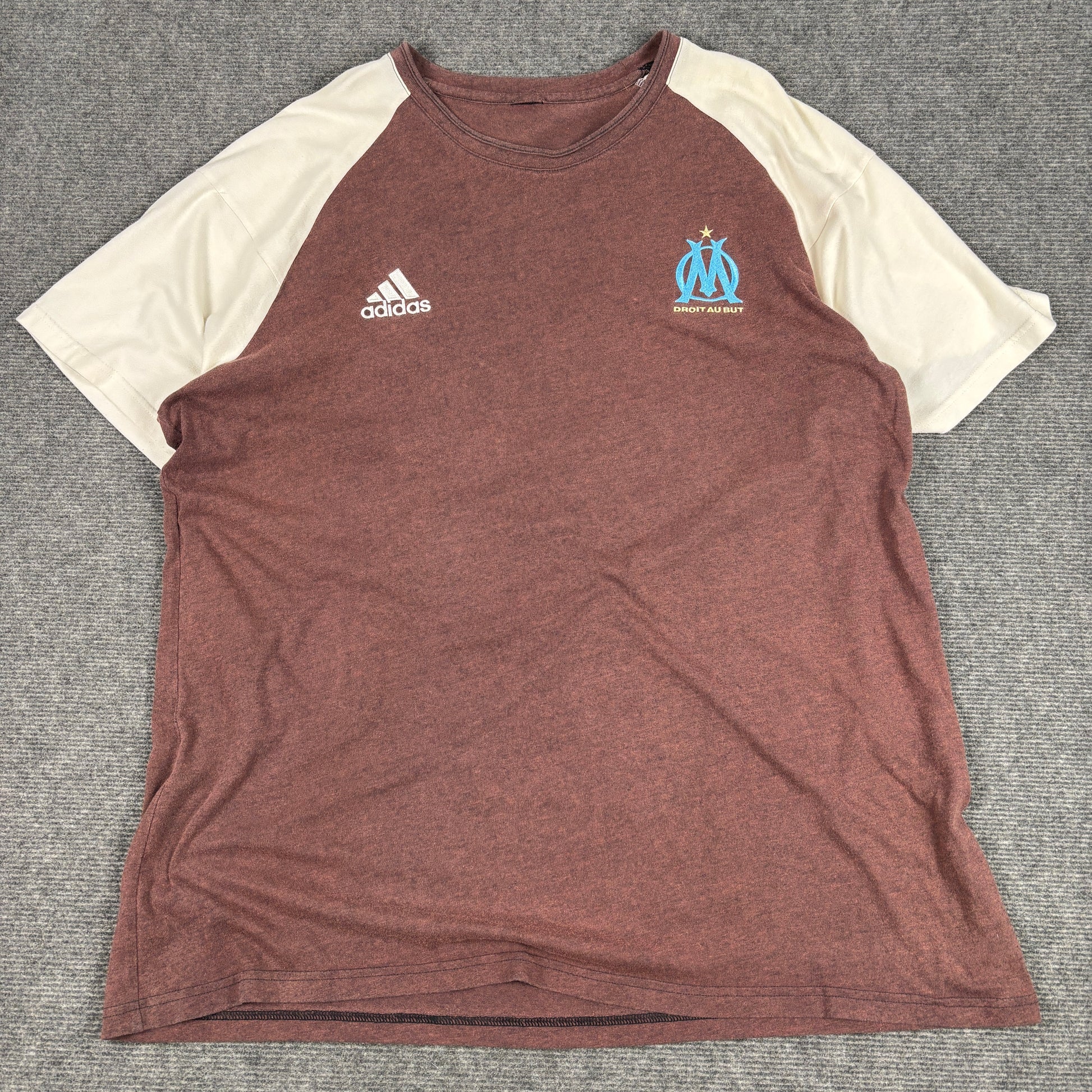 Vintage Y2K Adidas Olympique Marseille T-shirt Men’s XL Brown White Chest Badges