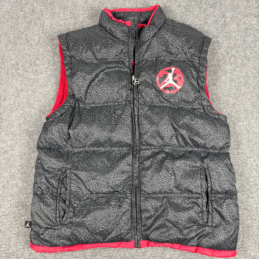Vintage 00s Nike Air Jordan Puffer Vest Men's M Black Concrete y2k Jumpman Logo