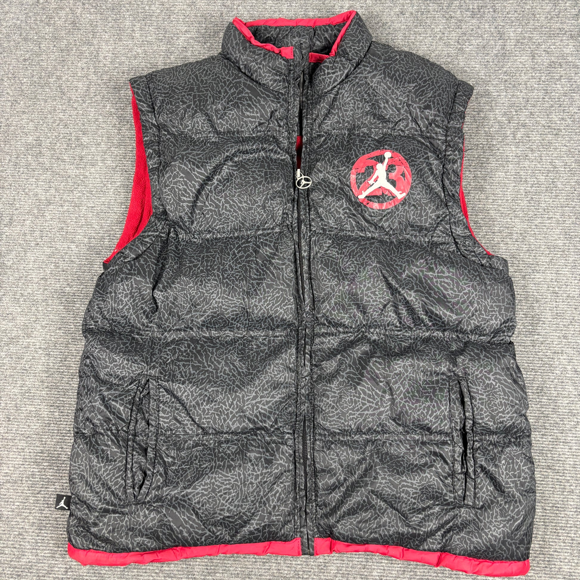 Vintage 00s Nike Air Jordan Puffer Vest Men's M Black Concrete y2k Jumpman Logo