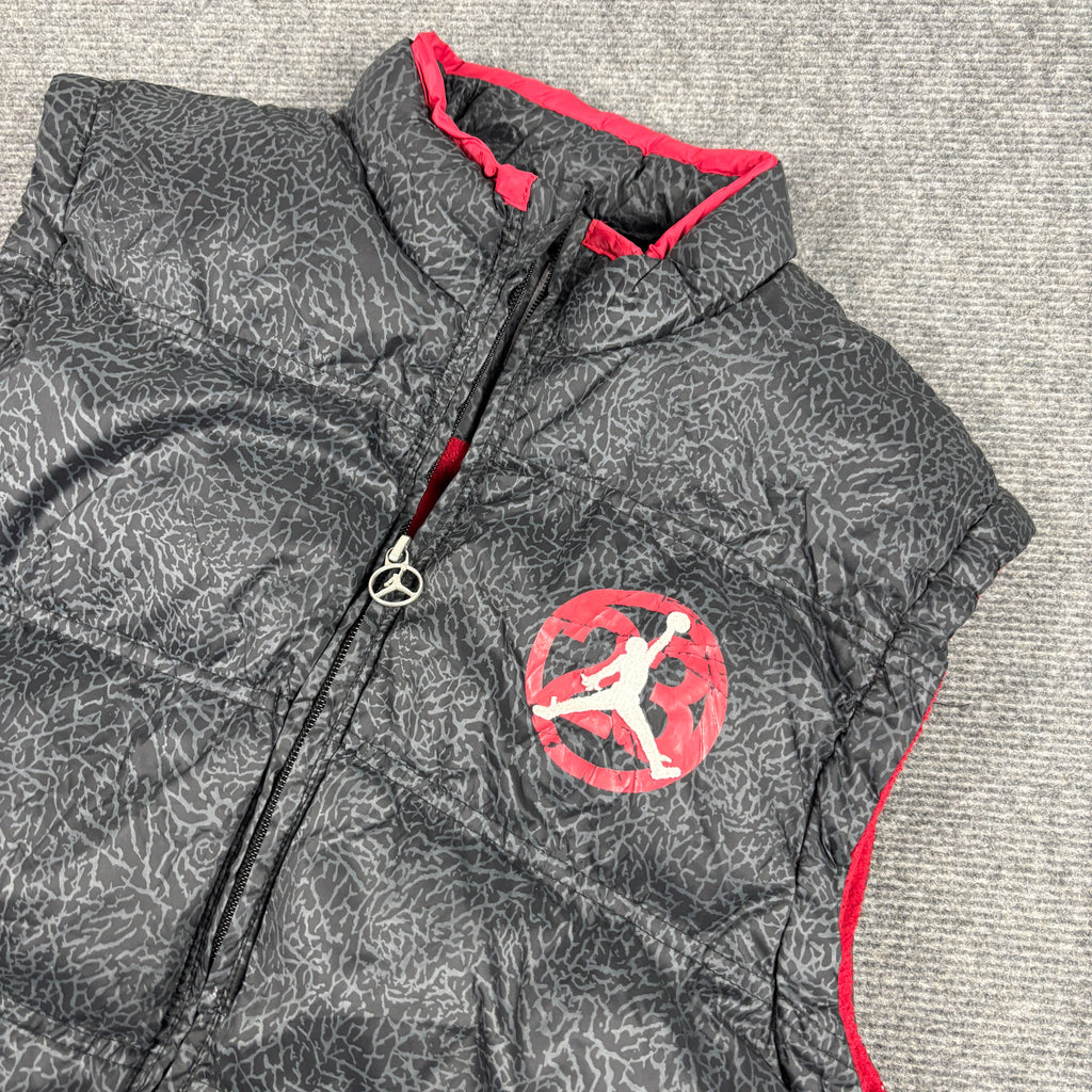 Vintage 00s Nike Air Jordan Puffer Vest Men's M Black Concrete y2k Jumpman Logo