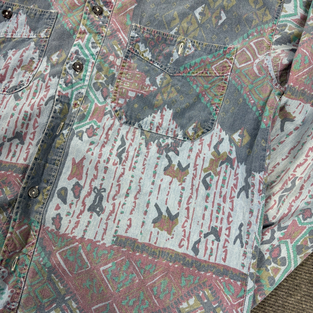 Vintage Abstract Pattern Shirt Men's M English Cotton Button Up