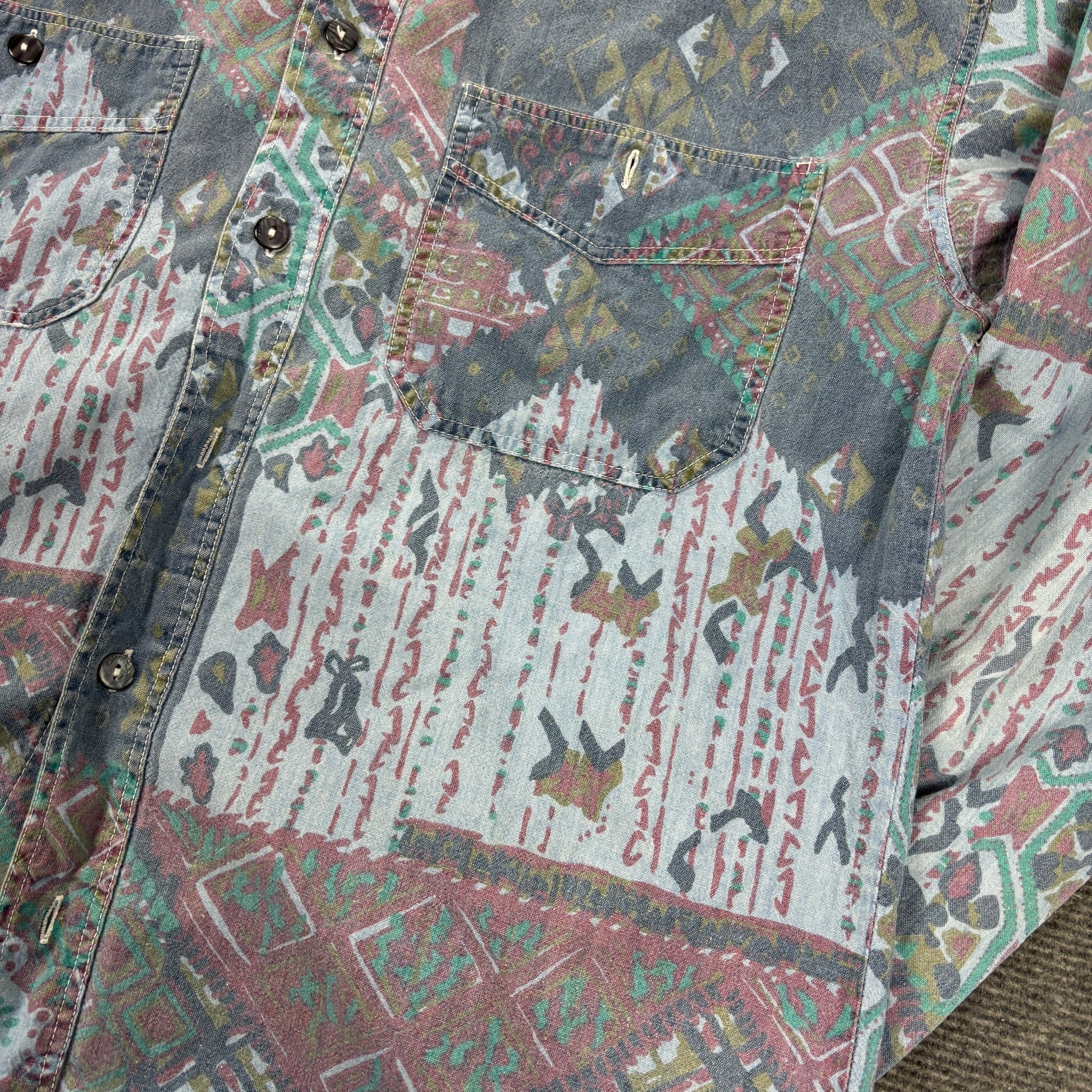 Vintage Abstract Pattern Shirt Men's M English Cotton Button Up
