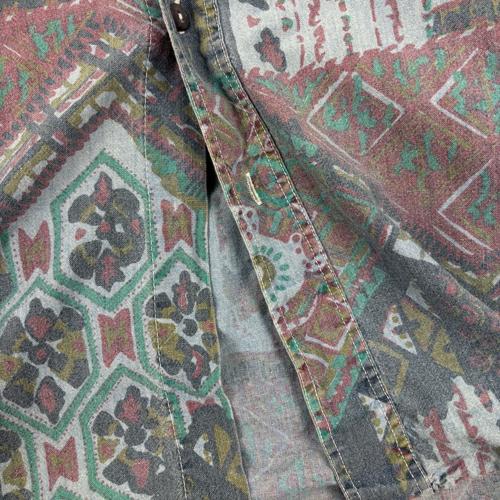 Vintage Abstract Pattern Shirt Men's M English Cotton Button Up
