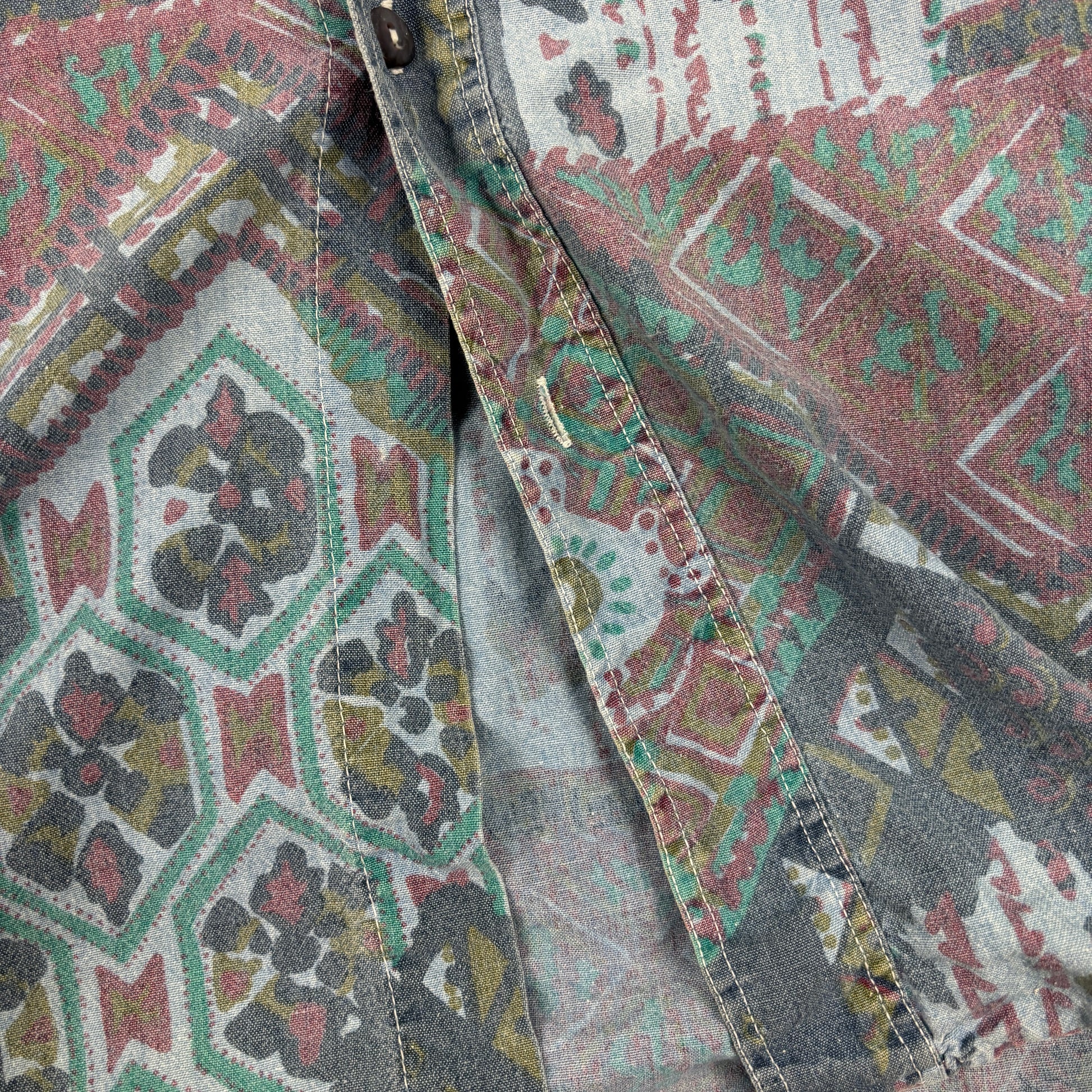 Vintage Abstract Pattern Shirt Men's M English Cotton Button Up