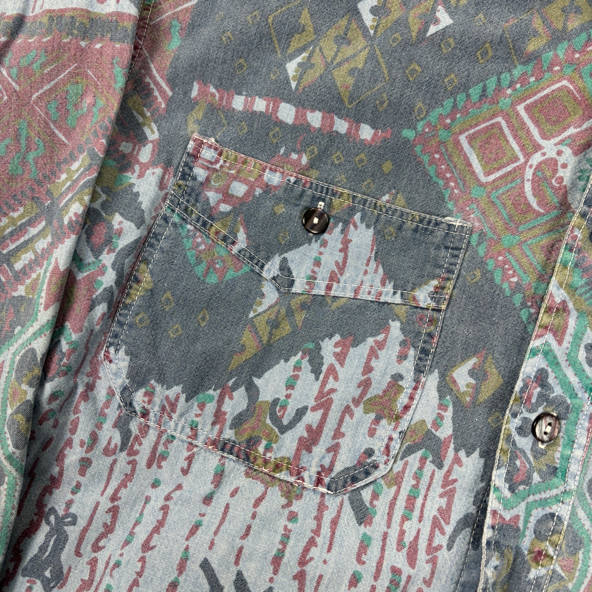 Vintage Abstract Pattern Shirt Men's M English Cotton Button Up