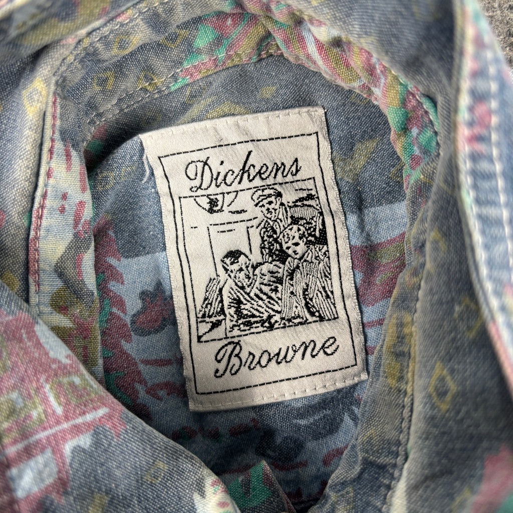 Vintage Abstract Pattern Shirt Men's M English Cotton Button Up