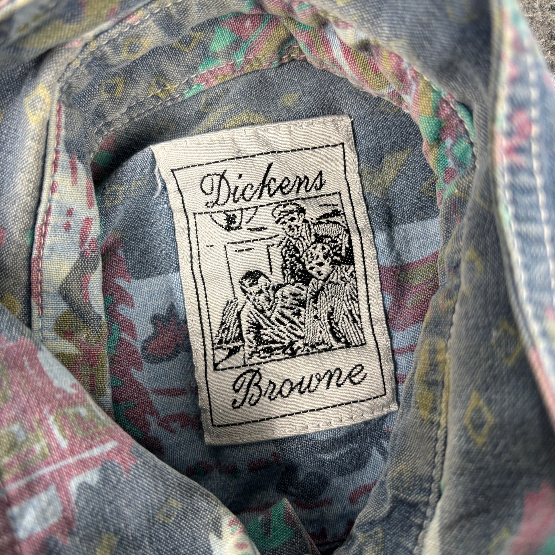 Vintage Abstract Pattern Shirt Men's M English Cotton Button Up