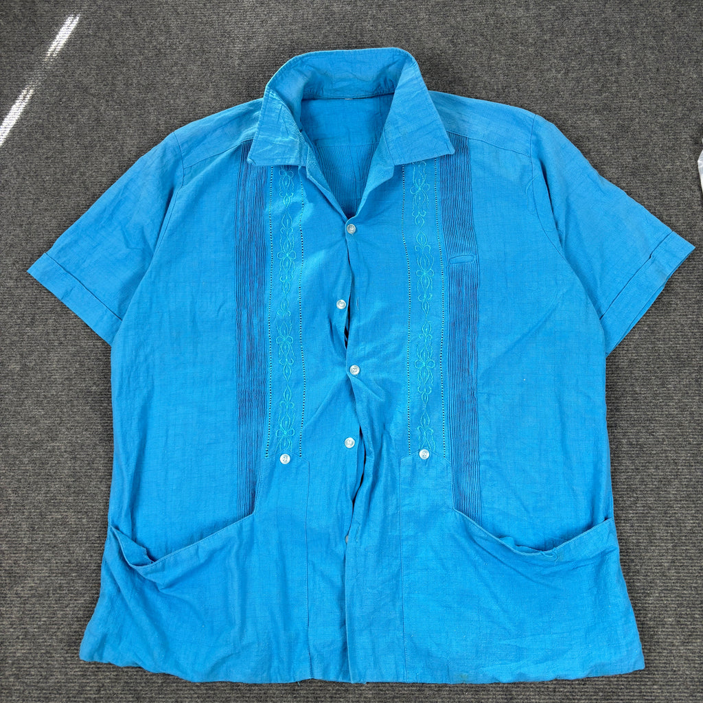 Vintage Cuban Shirt Men's Large Embroidered Pattern 2 Pocket Golf Fit