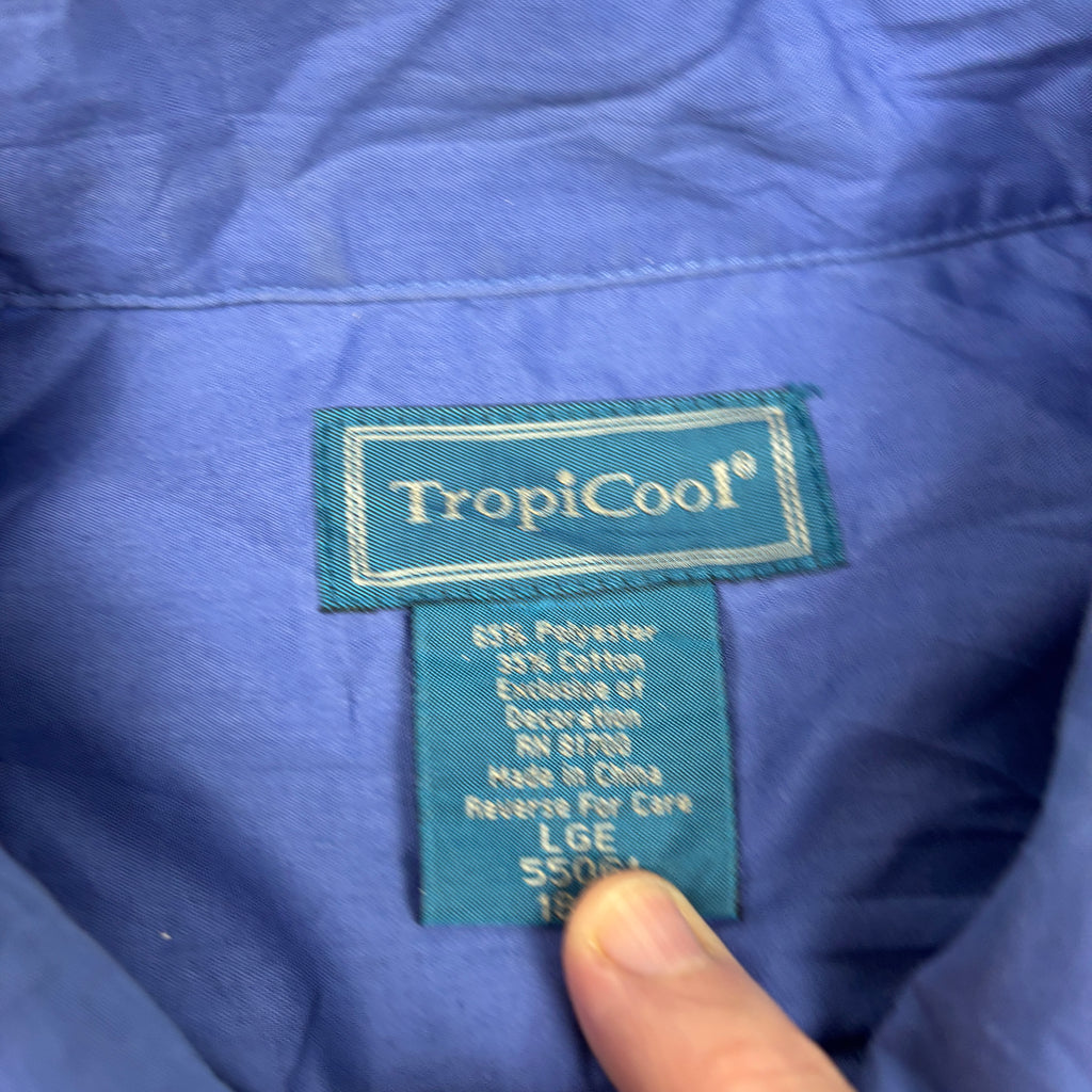 Vintage Cuban Shirt Men's Large Blue Embroidered Pattern 4 Pocket Golf Fit