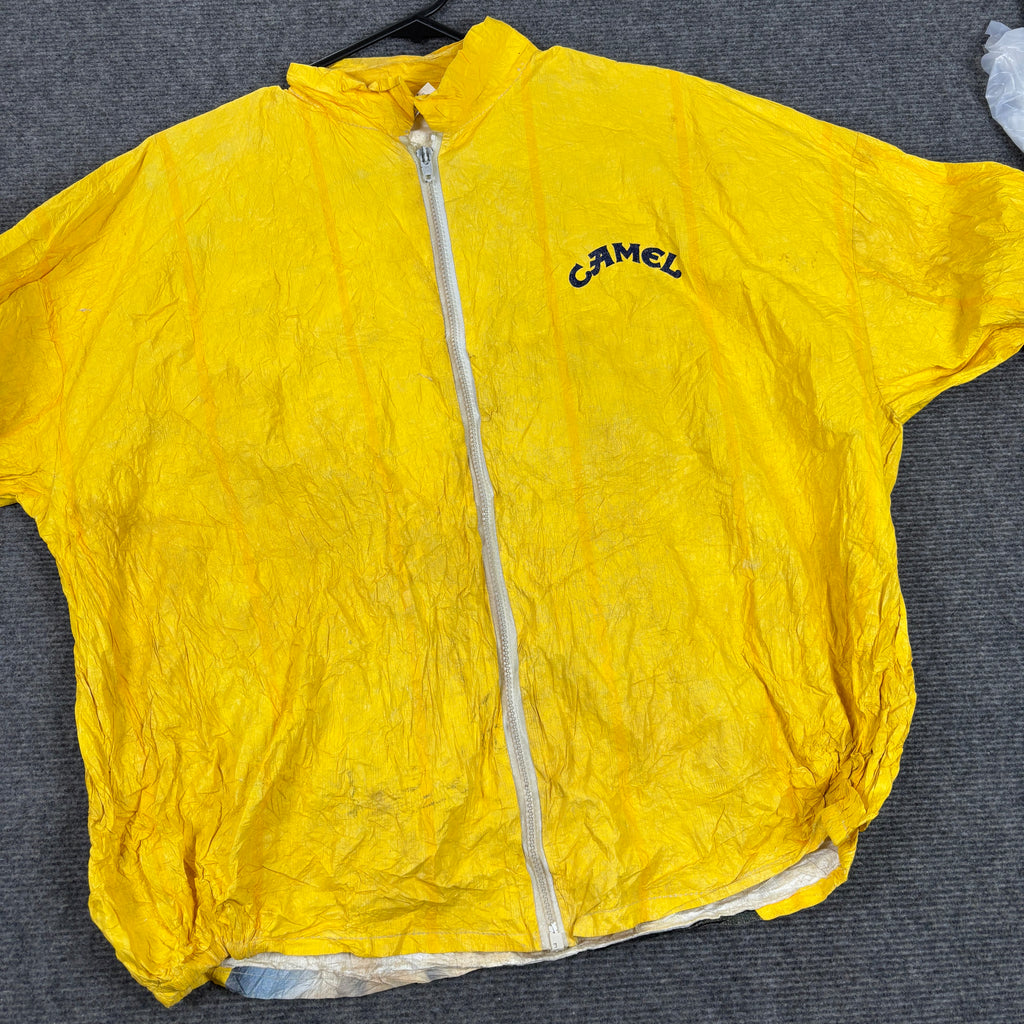 Vintage 90s Joe Camel Tyvek Jacket Size XL Yellow Windbreaker
