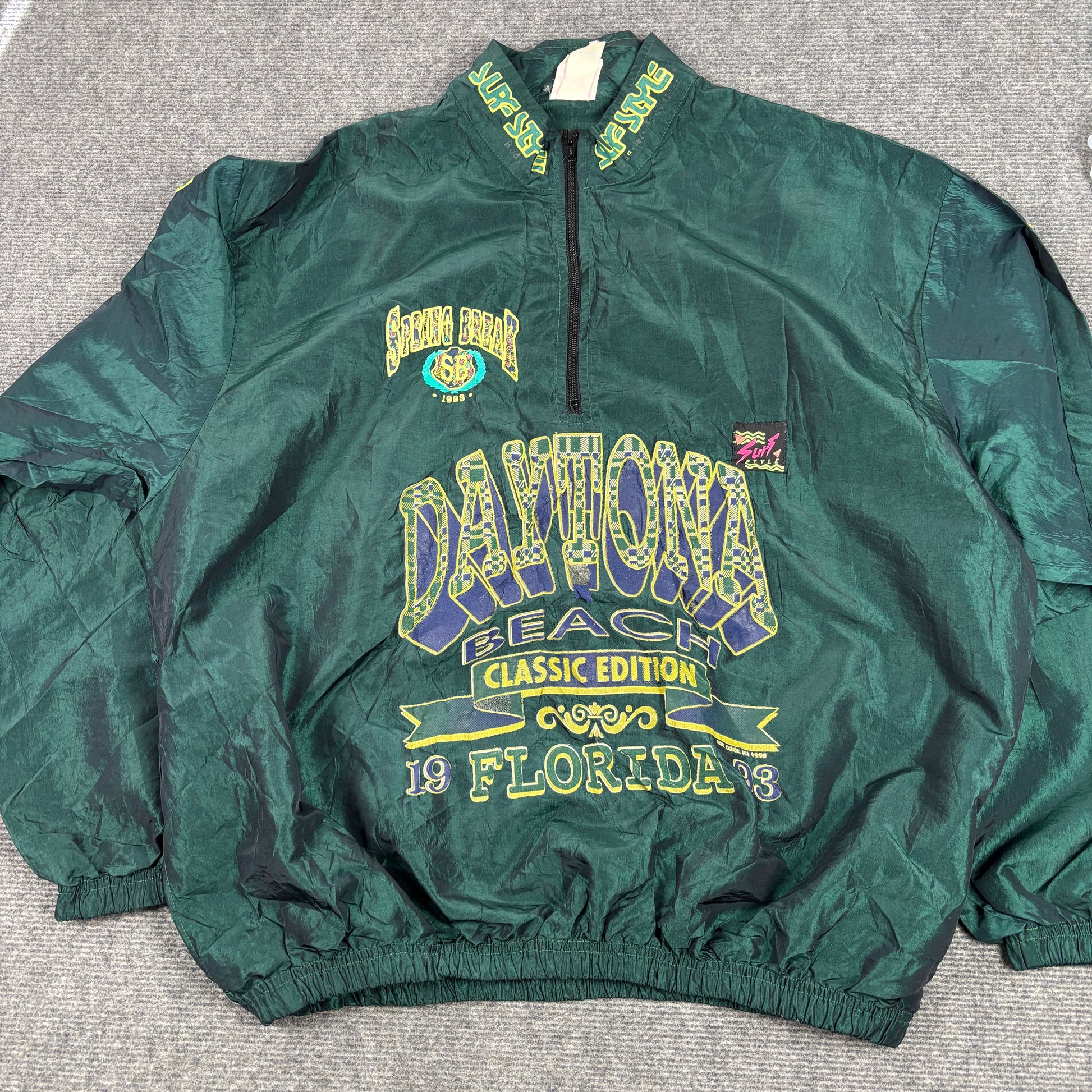 Vintage 90s Surf Style 1/4 Zip Jacket Men's XL Green Iridescent Daytona Windbreaker