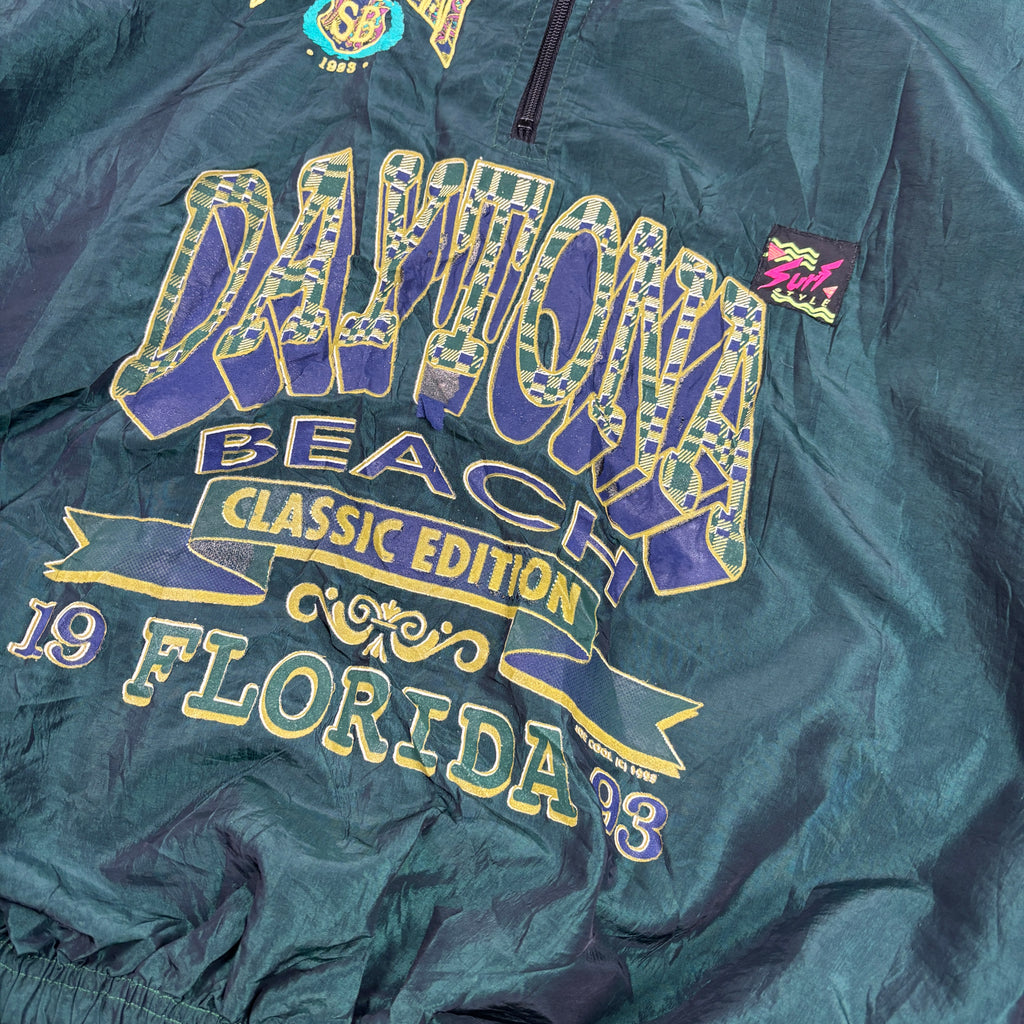 Vintage 90s Surf Style 1/4 Zip Jacket Men's XL Green Iridescent Daytona Windbreaker