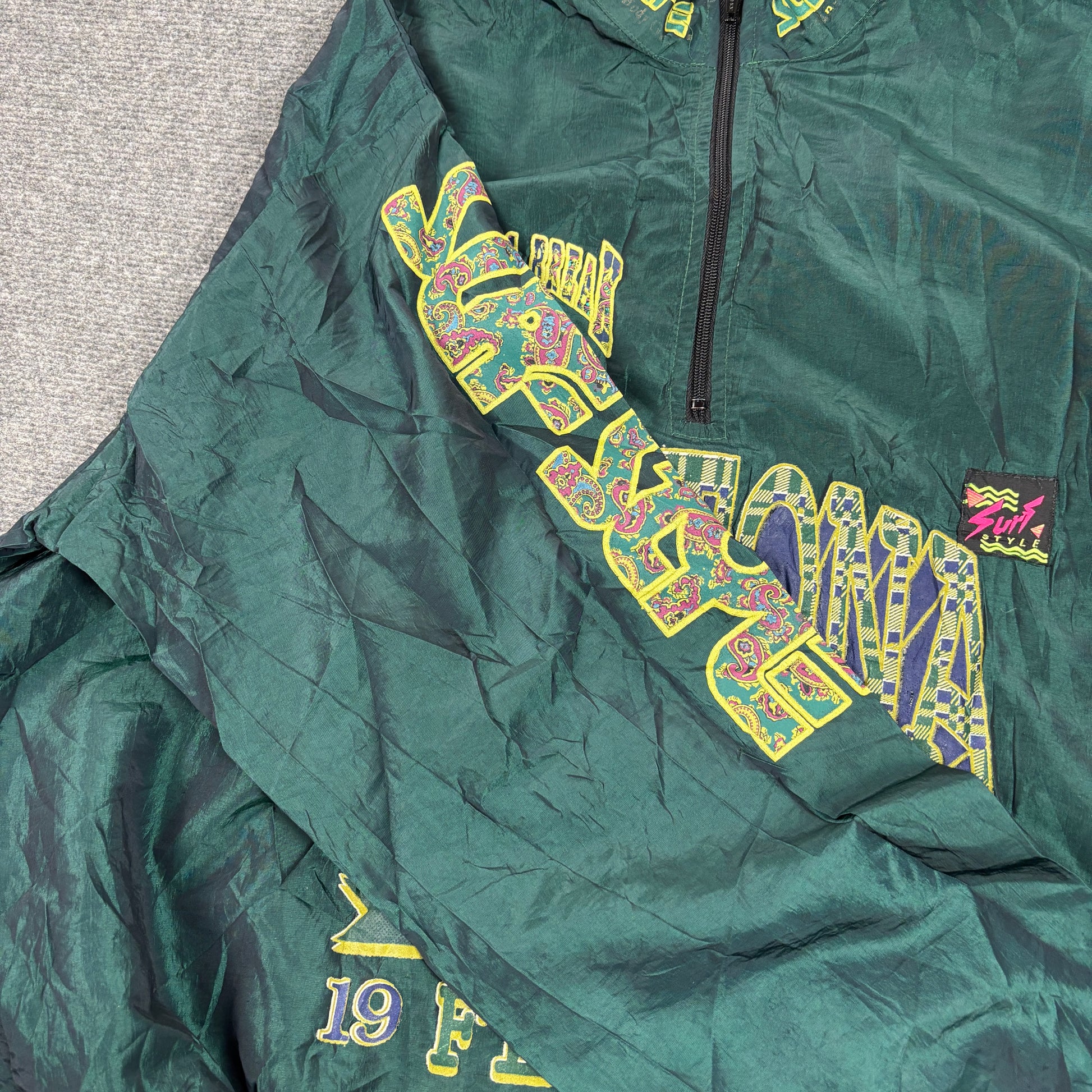 Vintage 90s Surf Style 1/4 Zip Jacket Men's XL Green Iridescent Daytona Windbreaker