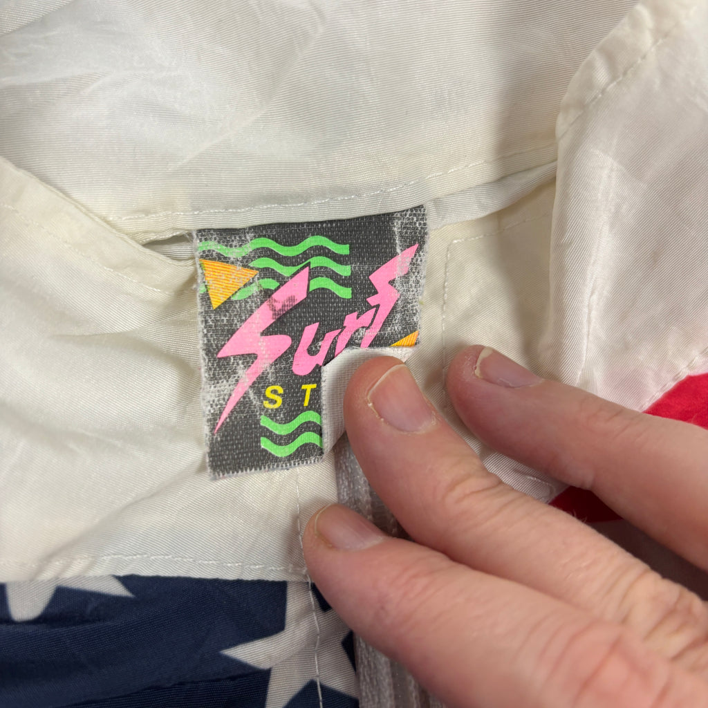 Vintage Surf Style Light 1/4 Zip Jacket Men's XL White American Flag Windbreaker