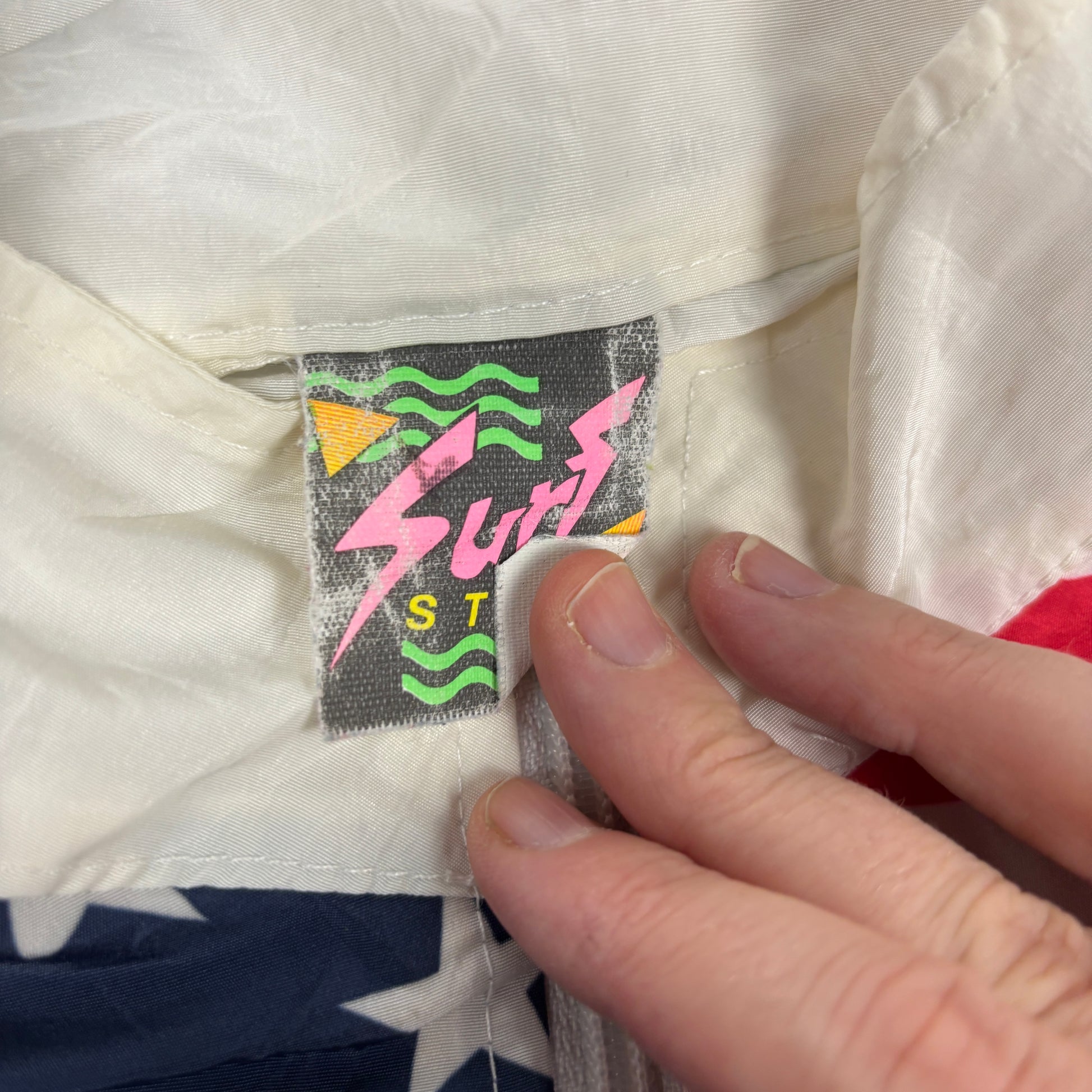Vintage Surf Style Light 1/4 Zip Jacket Men's XL White American Flag Windbreaker