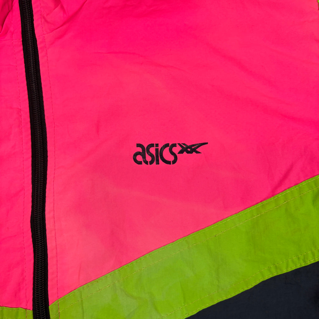 Vintage 90s ASICS Jacket Men's L Fluro Pink Green Blue Retro Windbreaker