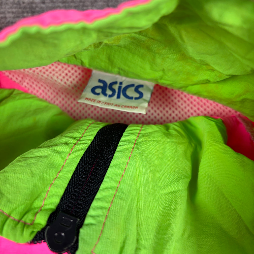 Vintage 90s ASICS Jacket Men's L Fluro Pink Green Blue Retro Windbreaker