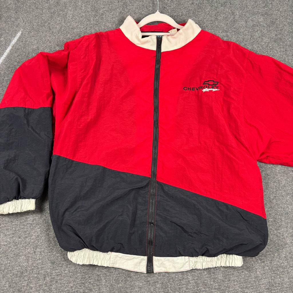 Vintage 90s Chevrolet Jacket Men's M Red Black Racing Windbreaker