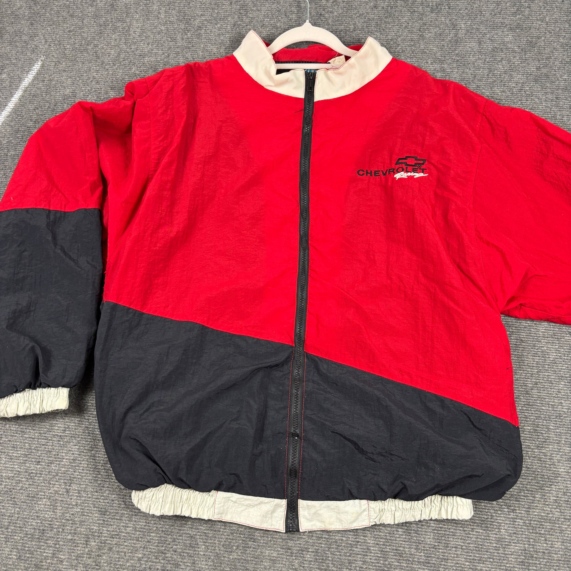Vintage 90s Chevrolet Jacket Men's M Red Black Racing Windbreaker