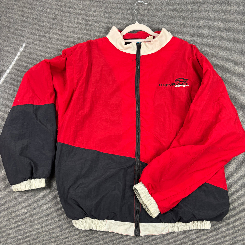 Vintage 90s Chevrolet Jacket Men's M Red Black Racing Windbreaker