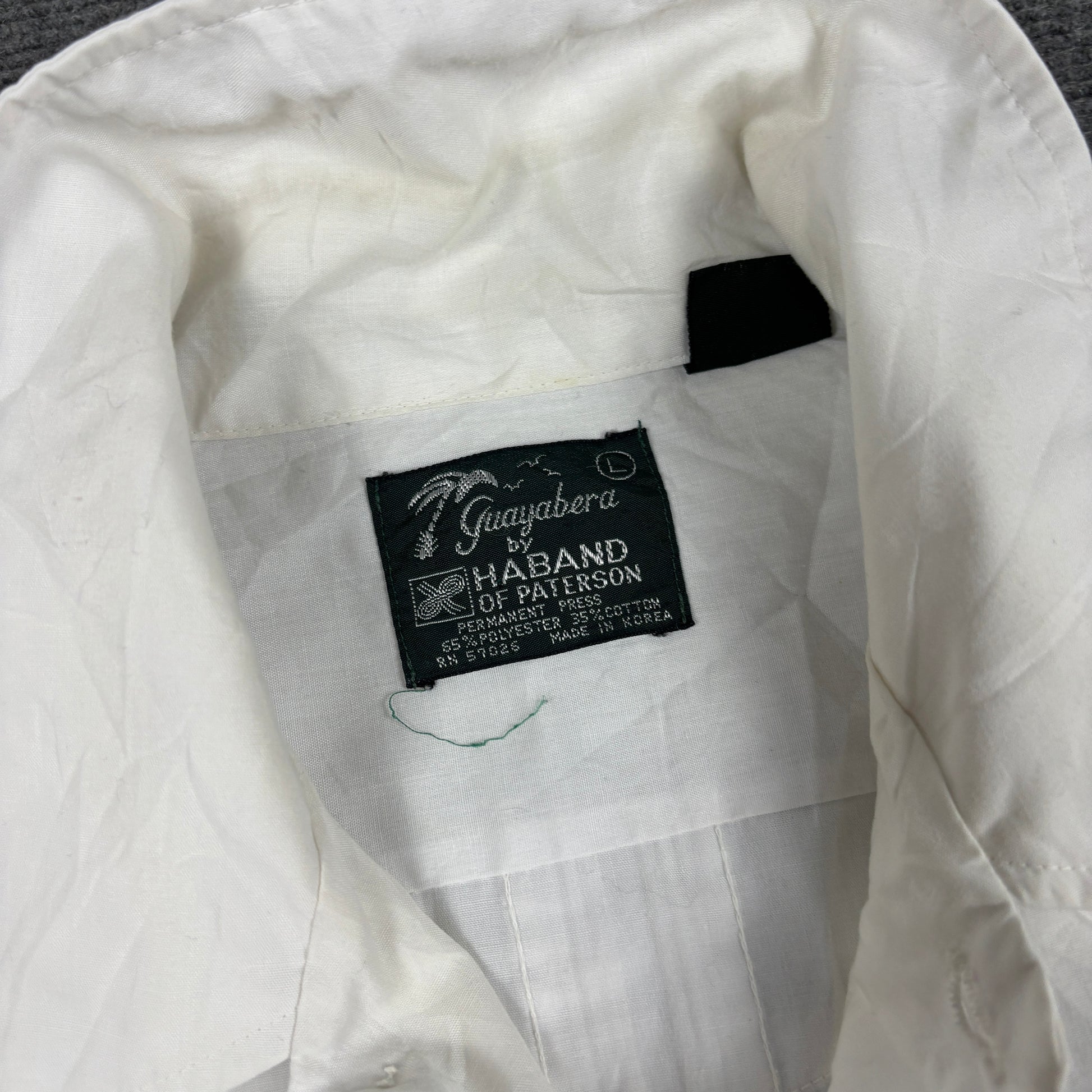 90s Retro Guayaber Cuban Shirt Men's Large White Embroidered Pattern 4 Pocket