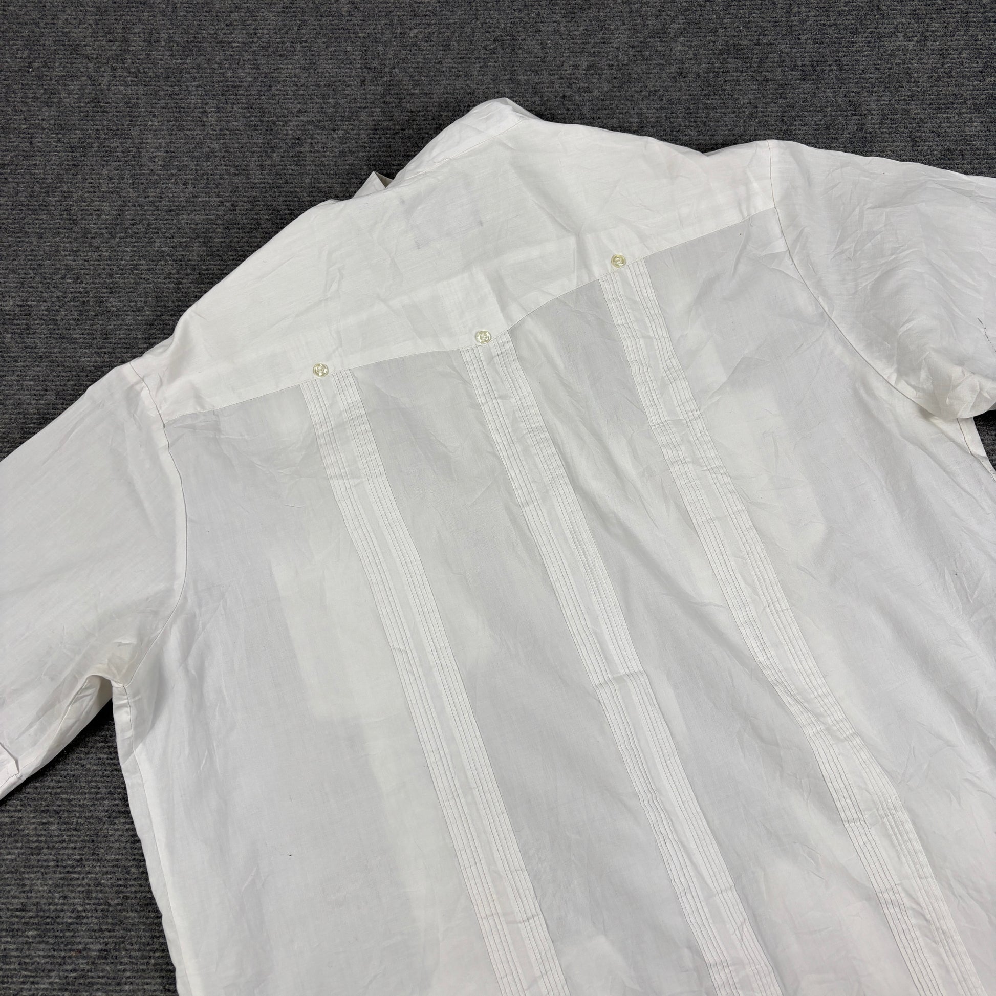 90s Retro Guayaber Cuban Shirt Men's Large White Embroidered Pattern 4 Pocket