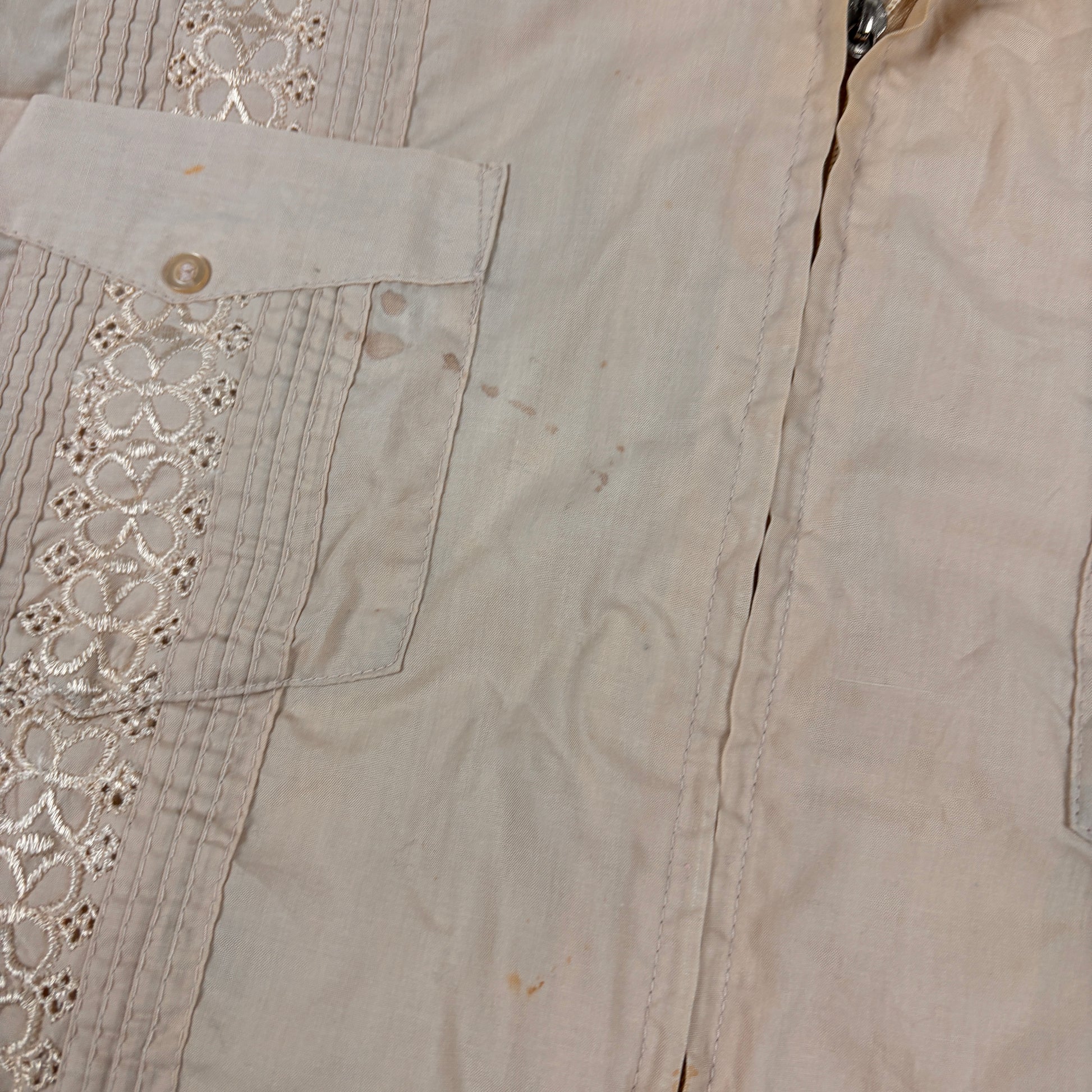 90s Retro Haband Cuban Zip Shirt Men's XL Coral Embroidered Pattern 4 Pocket