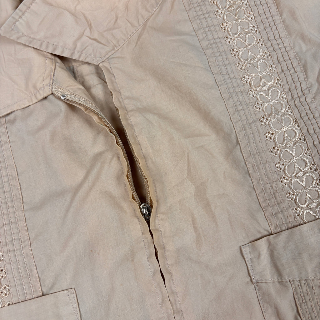 90s Retro Haband Cuban Zip Shirt Men's XL Coral Embroidered Pattern 4 Pocket