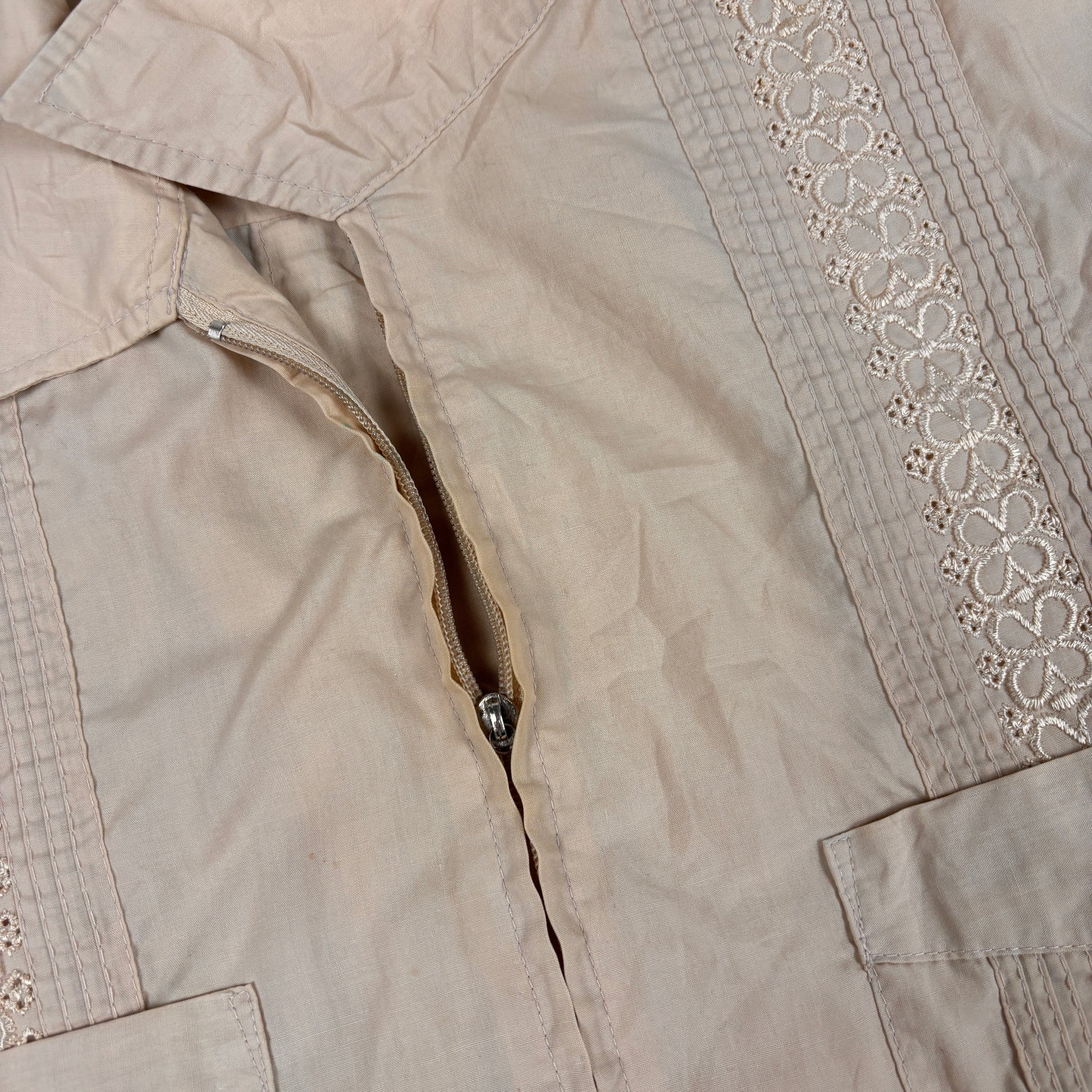 90s Retro Haband Cuban Zip Shirt Men's XL Coral Embroidered Pattern 4 Pocket