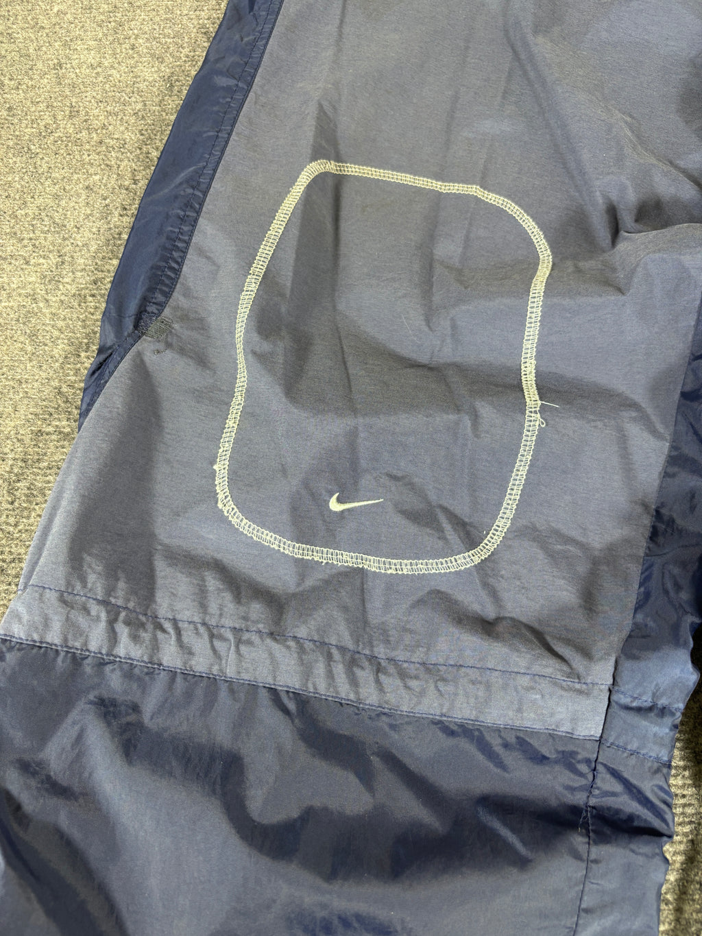 Vintage Y2K Nike Track Pants Size XL Blue Grey Badge Logo Hiking Wide Leg Bungee Tie