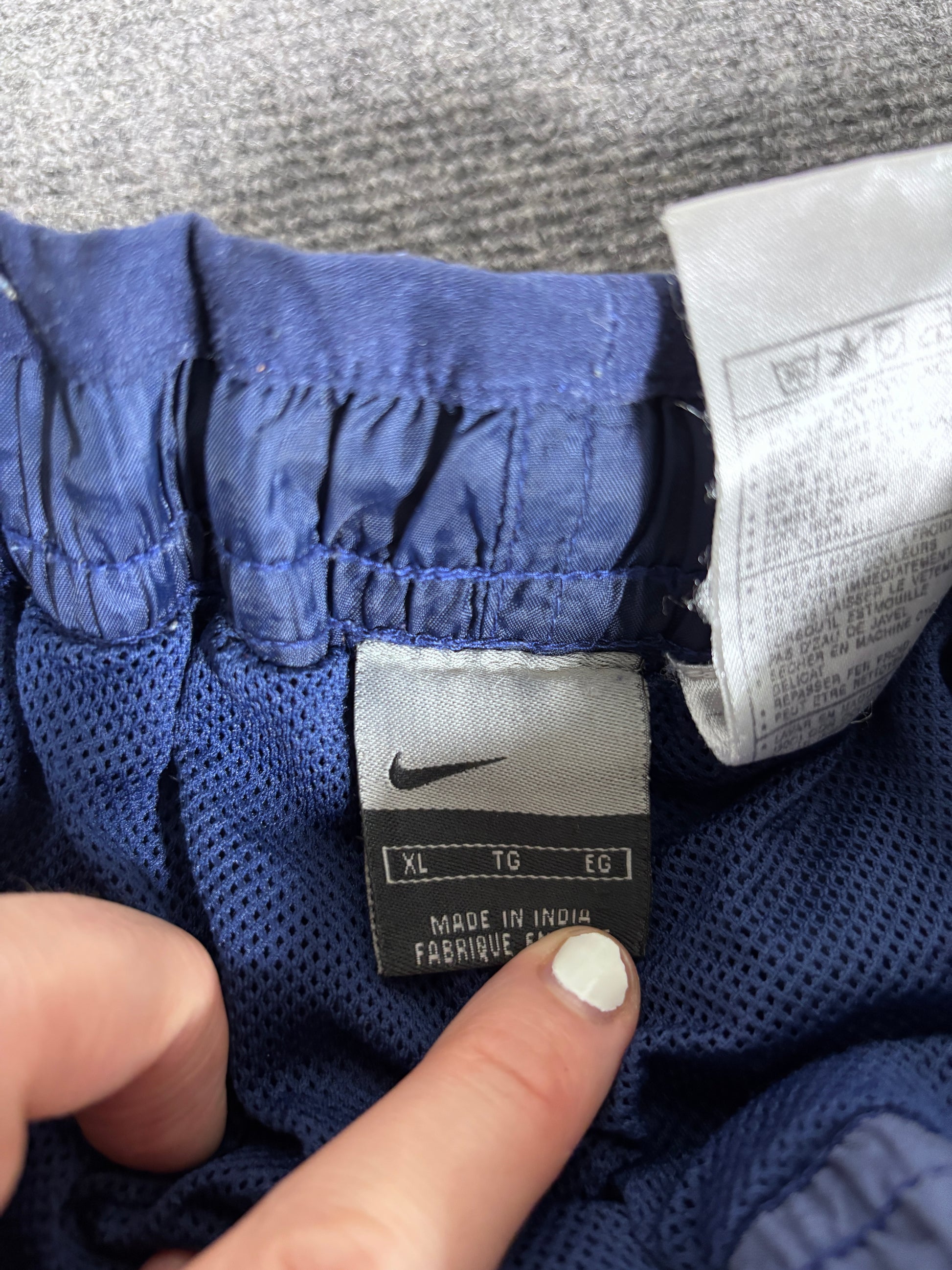 Vintage Y2K Nike Track Pants Size XL Blue Grey Badge Logo Hiking Wide Leg Bungee Tie