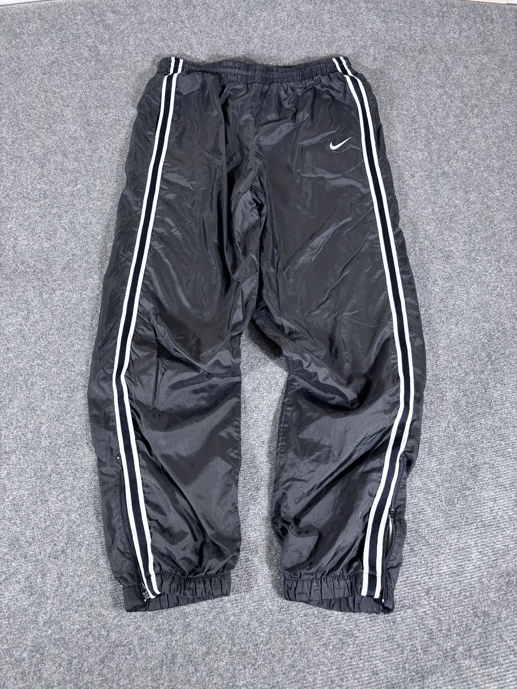 Vintage 90s Nike Track Pants Women's Size XL Black White Detail Nylon Windbreakers Ankle Zip
