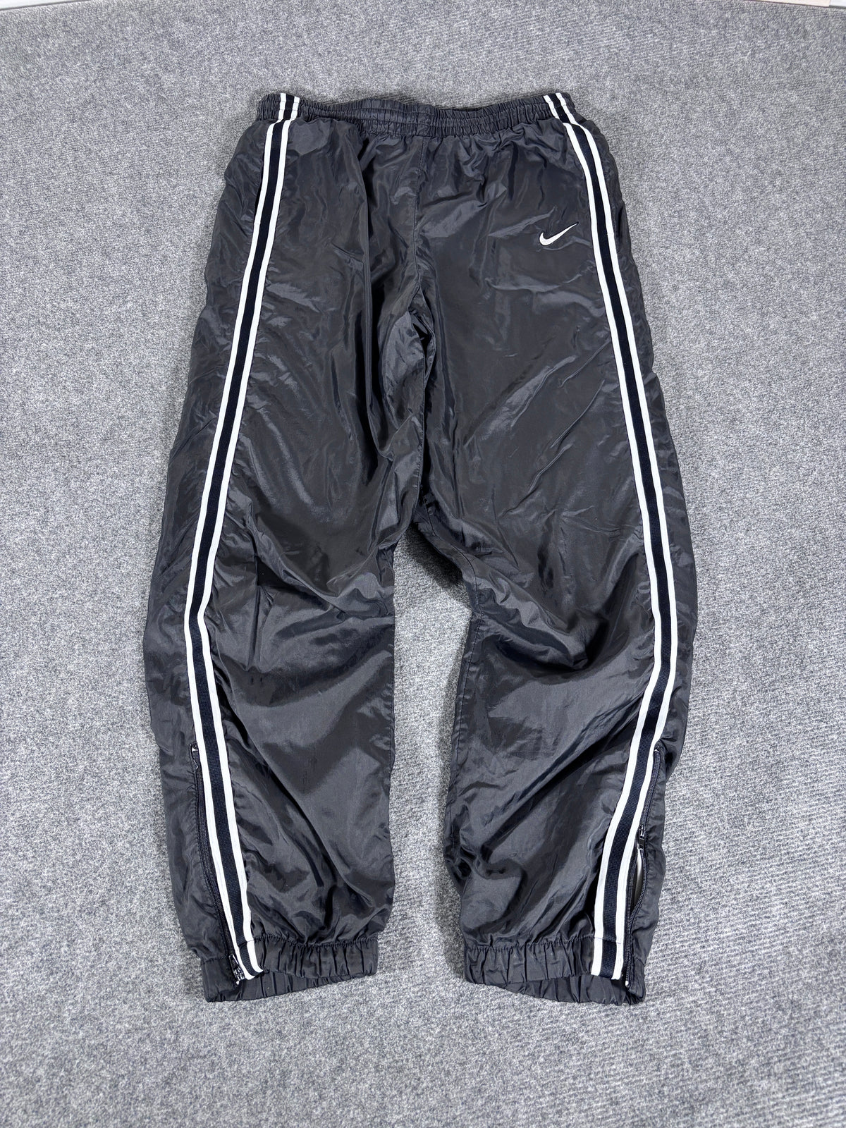 Vintage 90s Nike Track Pants Women's Size XL Black White Detail Nylon Windbreakers Ankle Zip