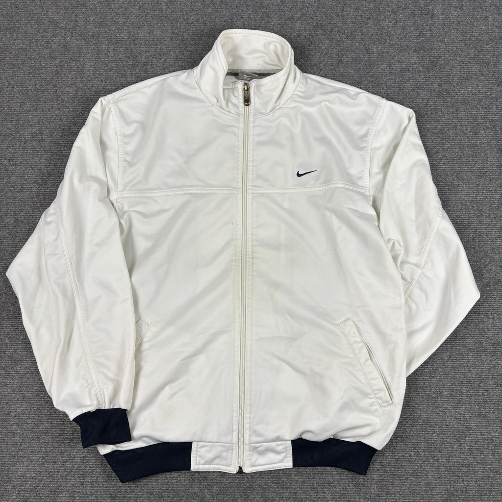 Vintage Y2K Nike Jumper Size M White Black Swoosh Satin Style Finish Full Zip