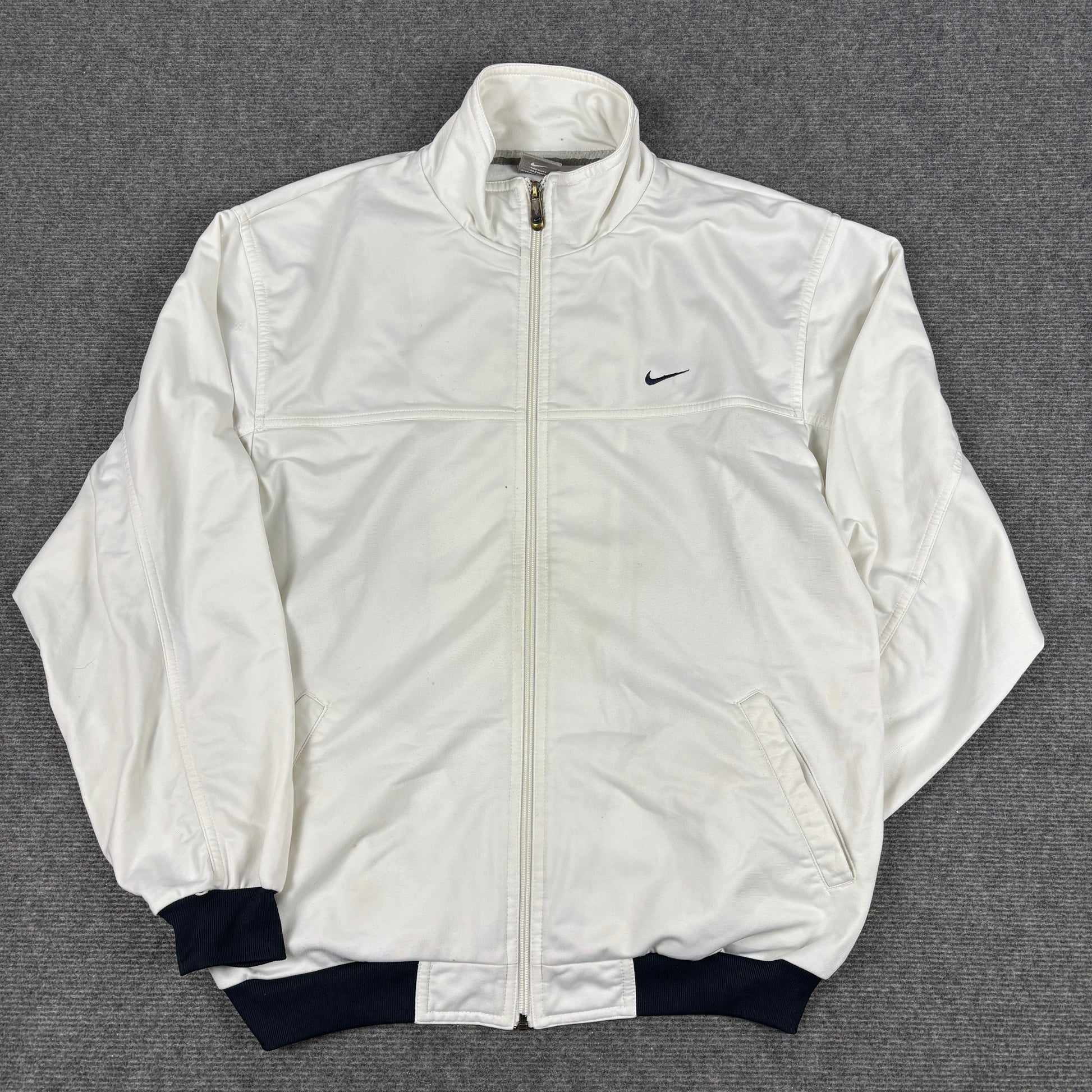 Vintage Y2K Nike Jumper Size M White Black Swoosh Satin Style Finish Full Zip