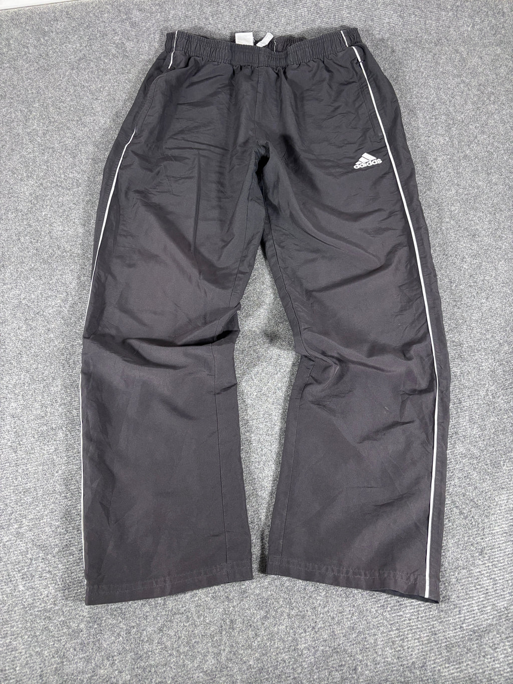 Vintage Y2K Adidas Track Pants Size L Black White Piping Hip Logo Wide Leg