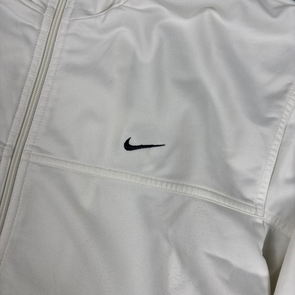 Vintage Y2K Nike Jumper Size M White Black Swoosh Satin Style Finish Full Zip