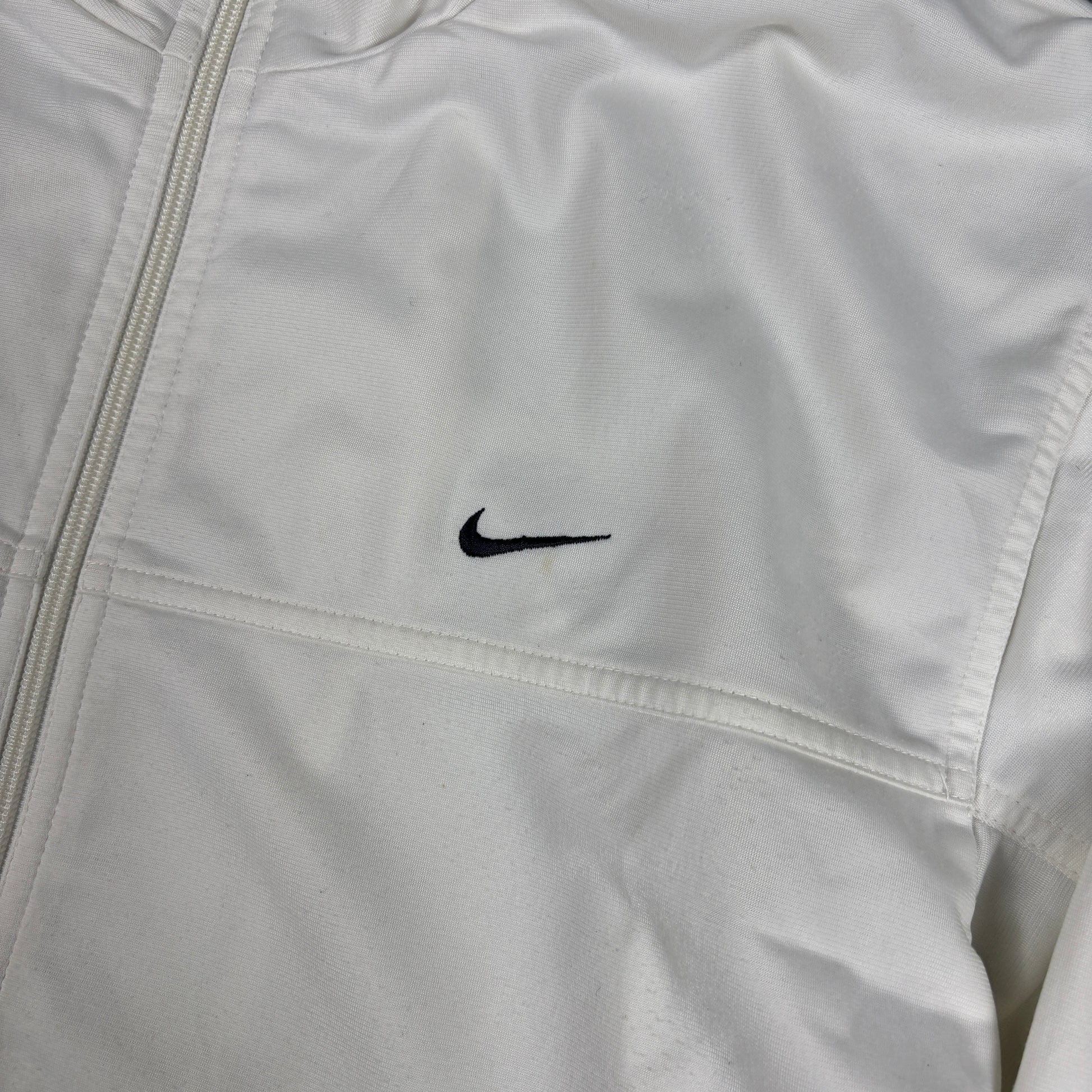 Vintage Y2K Nike Jumper Size M White Black Swoosh Satin Style Finish Full Zip