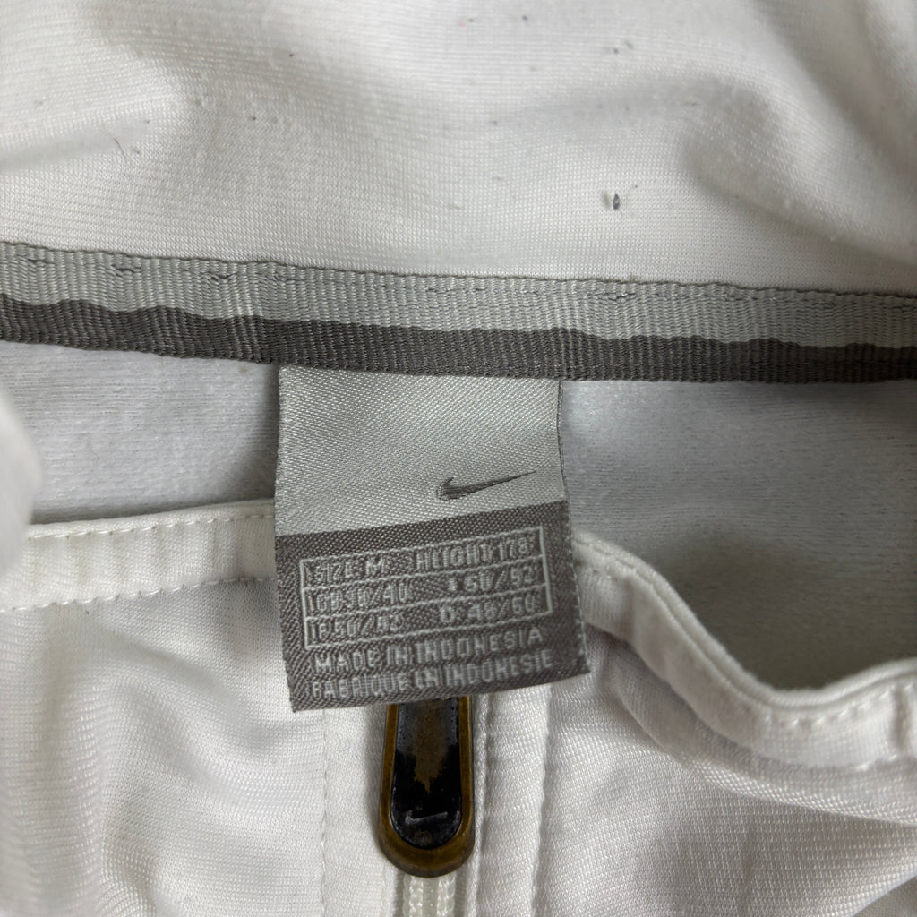 Vintage Y2K Nike Jumper Size M White Black Swoosh Satin Style Finish Full Zip