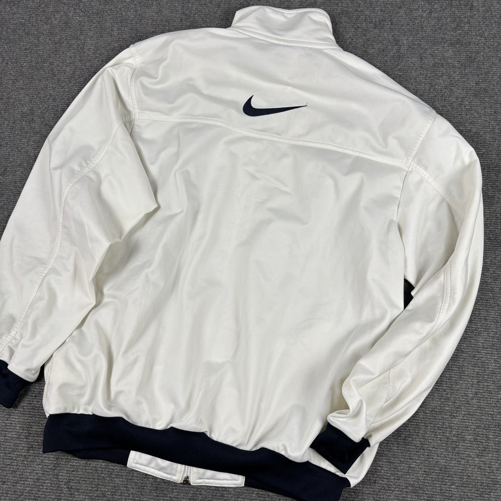 Vintage Y2K Nike Jumper Size M White Black Swoosh Satin Style Finish Full Zip